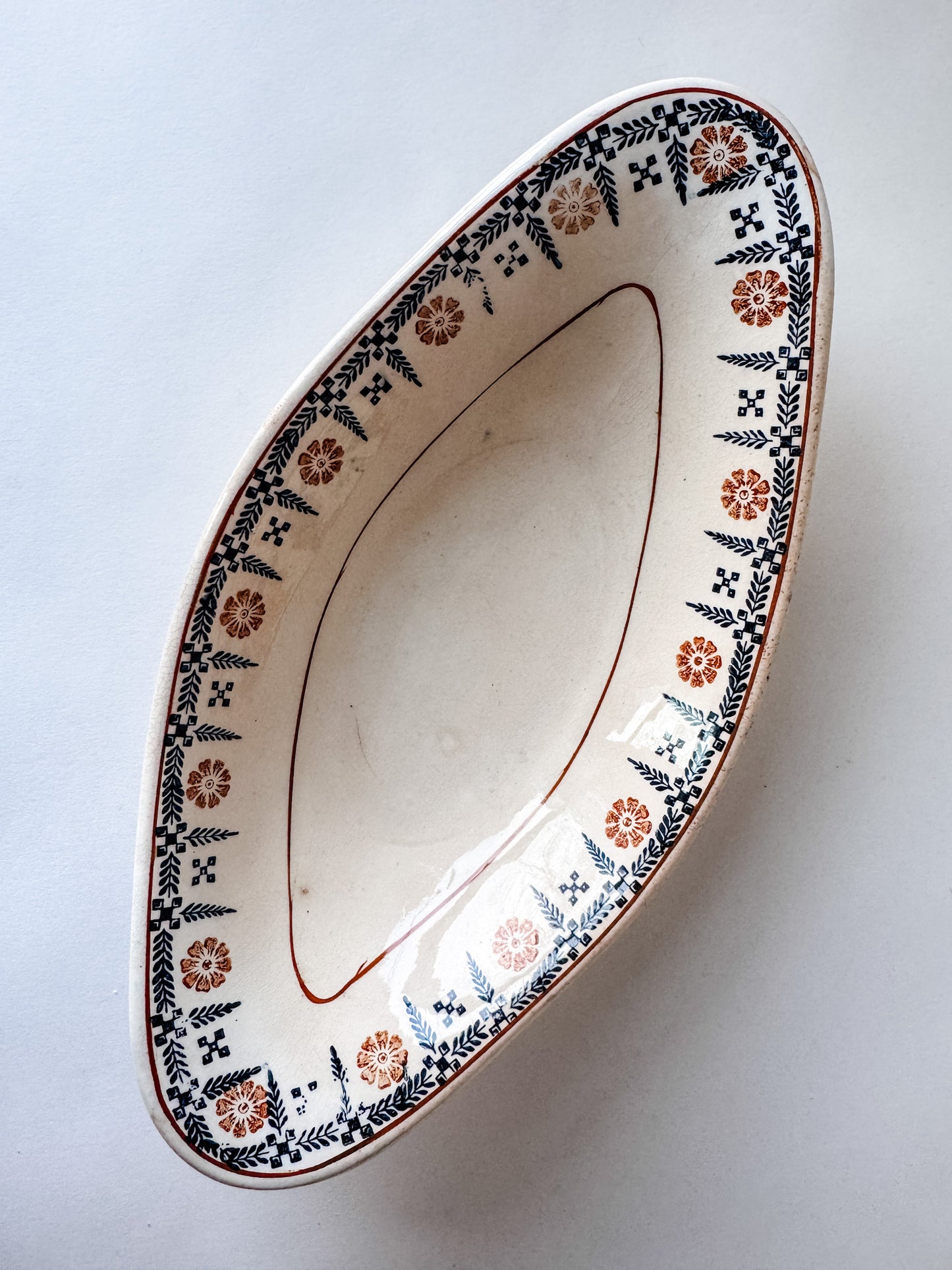 St. Amand Porcelaine Small Oval Appetizer Dish With Blue and Gold Rim Design