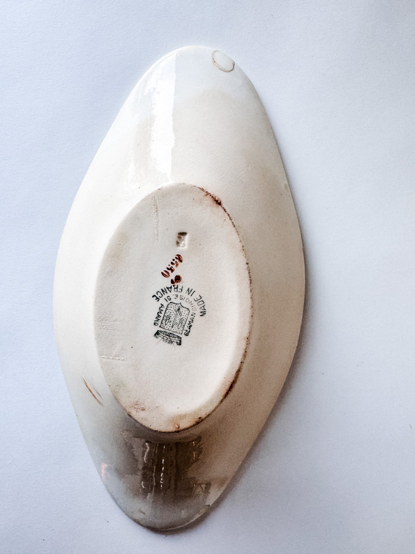 St. Amand Porcelaine Small Oval Appetizer Dish With Blue and Gold Rim Design