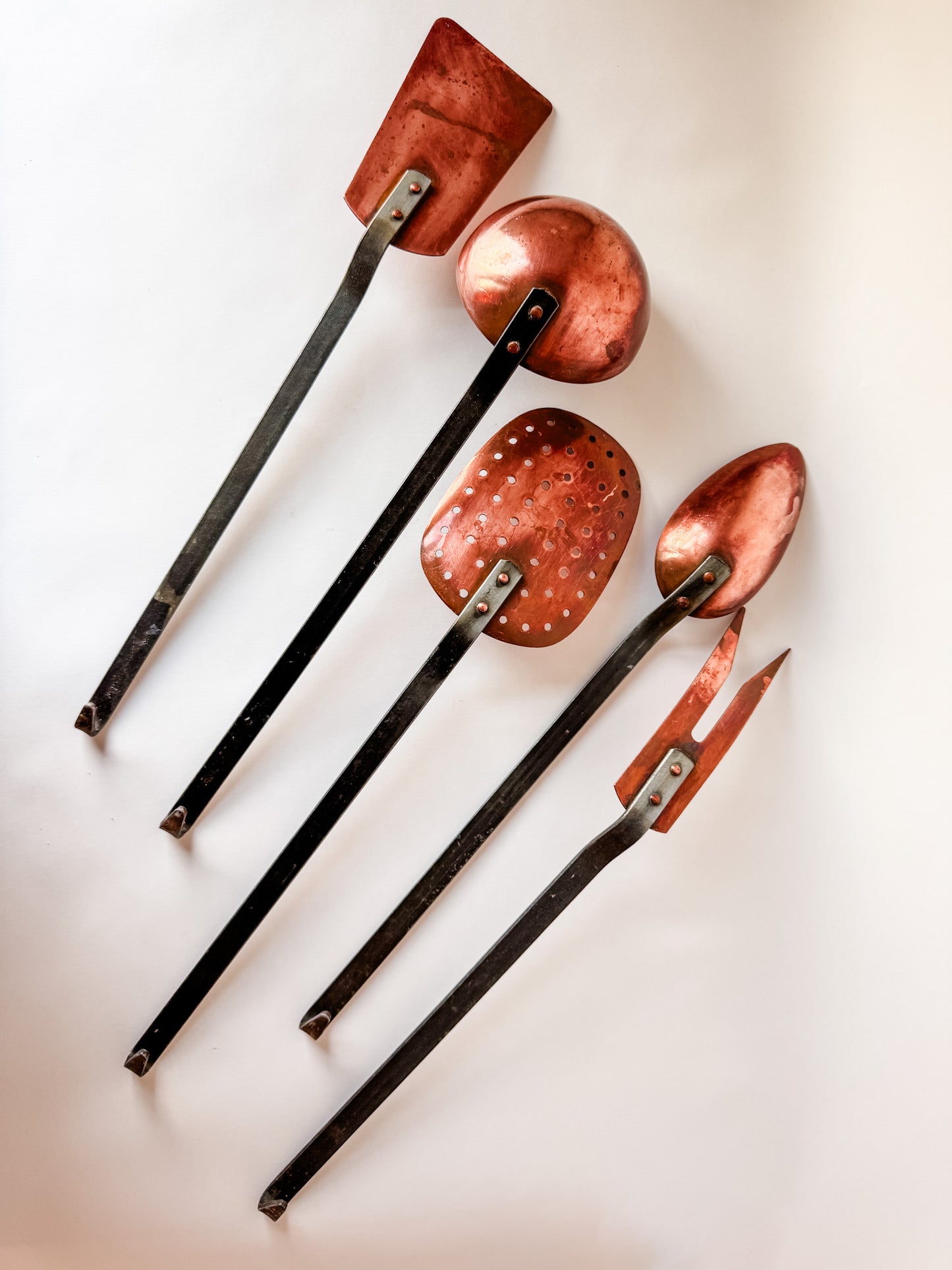 Rare Complete Set of 5 Copper Cooking Utensils