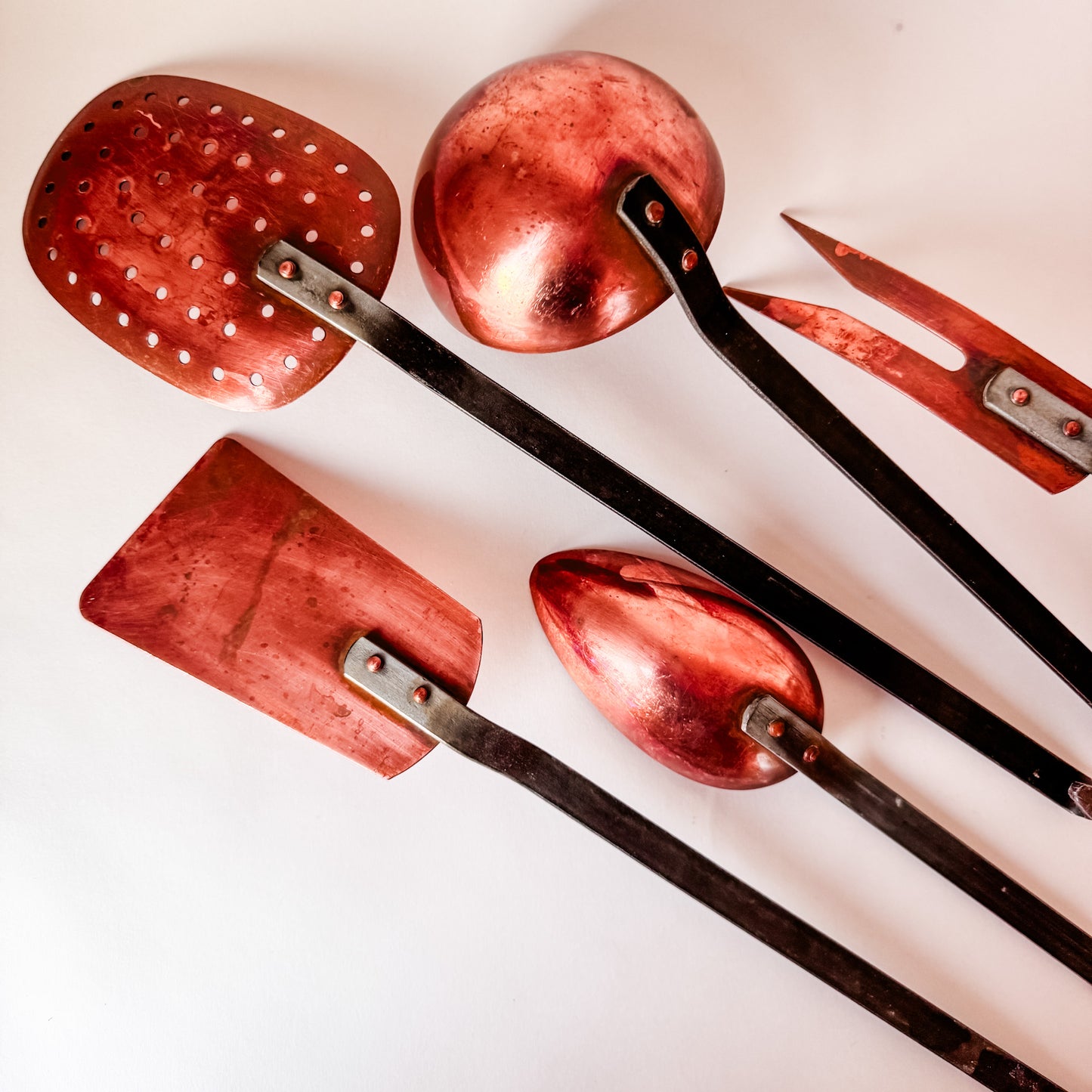 Rare Complete Set of 5 Copper Cooking Utensils