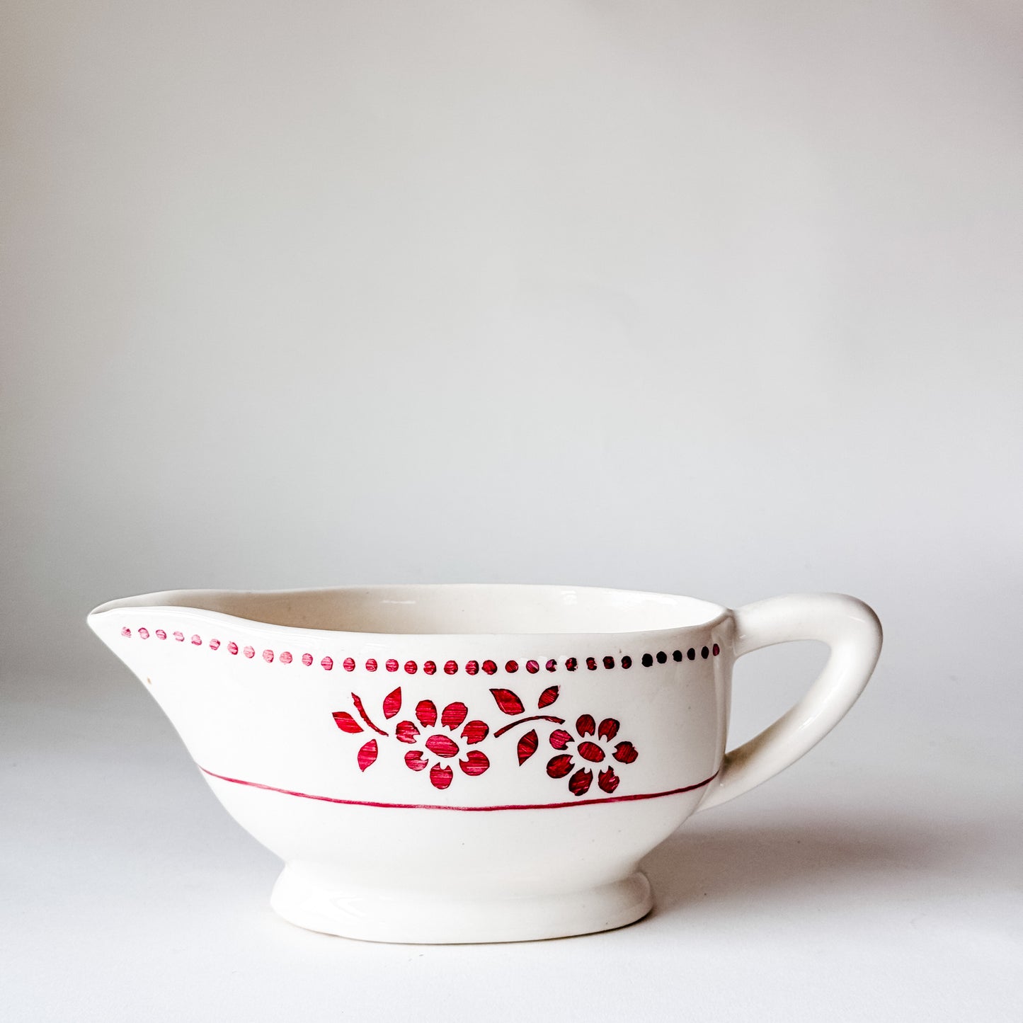 French Sauce Server With Red Floral Design