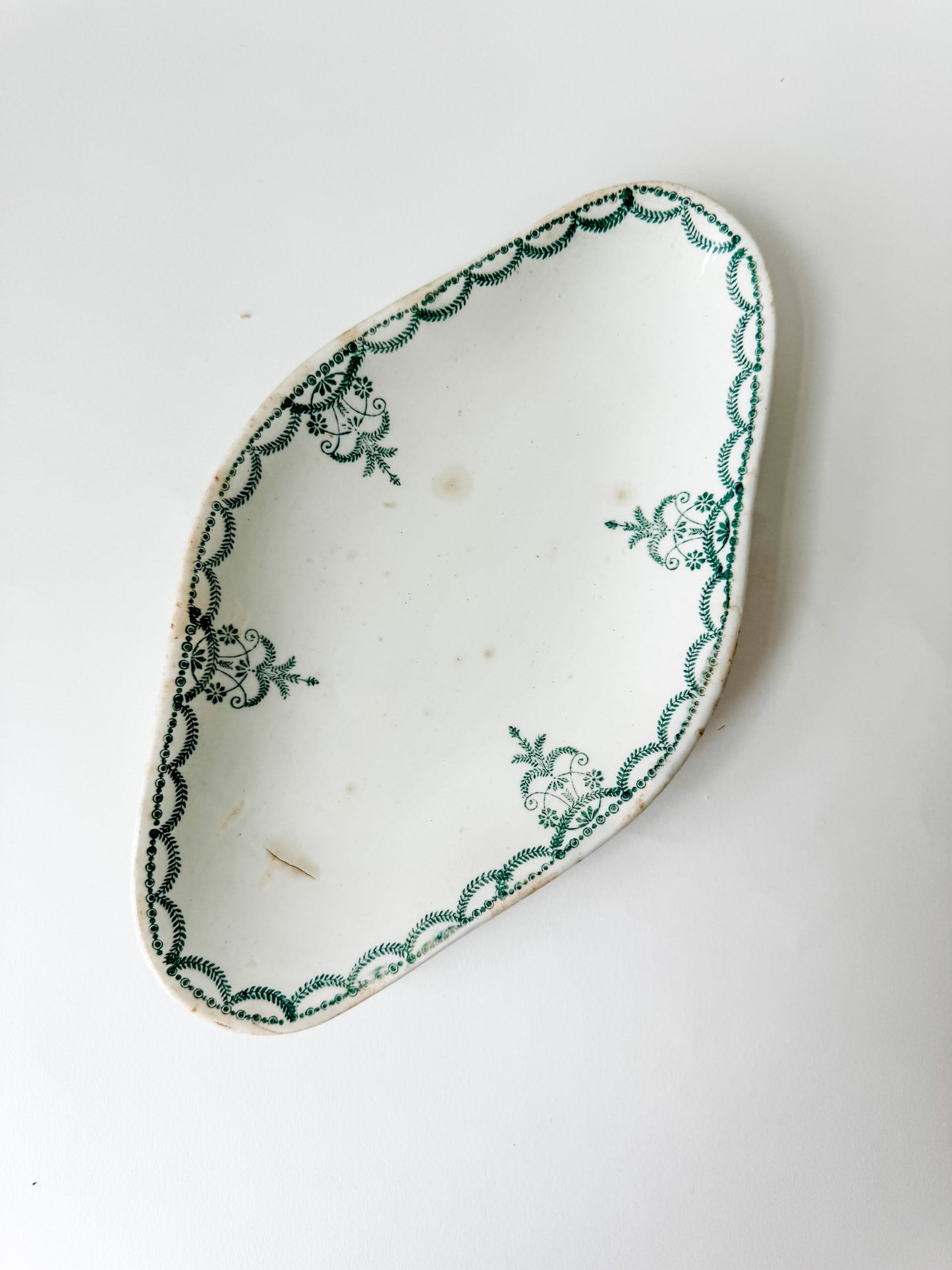 Small Oval French Plate With Green Design Around the Edges