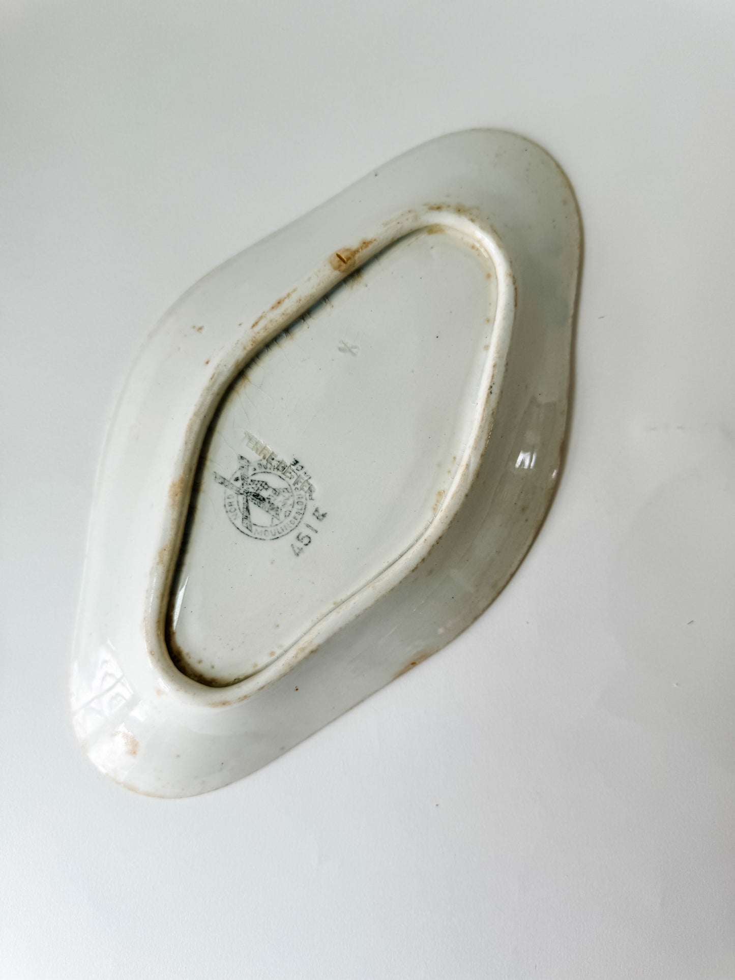 Small Oval French Plate With Green Design Around the Edges