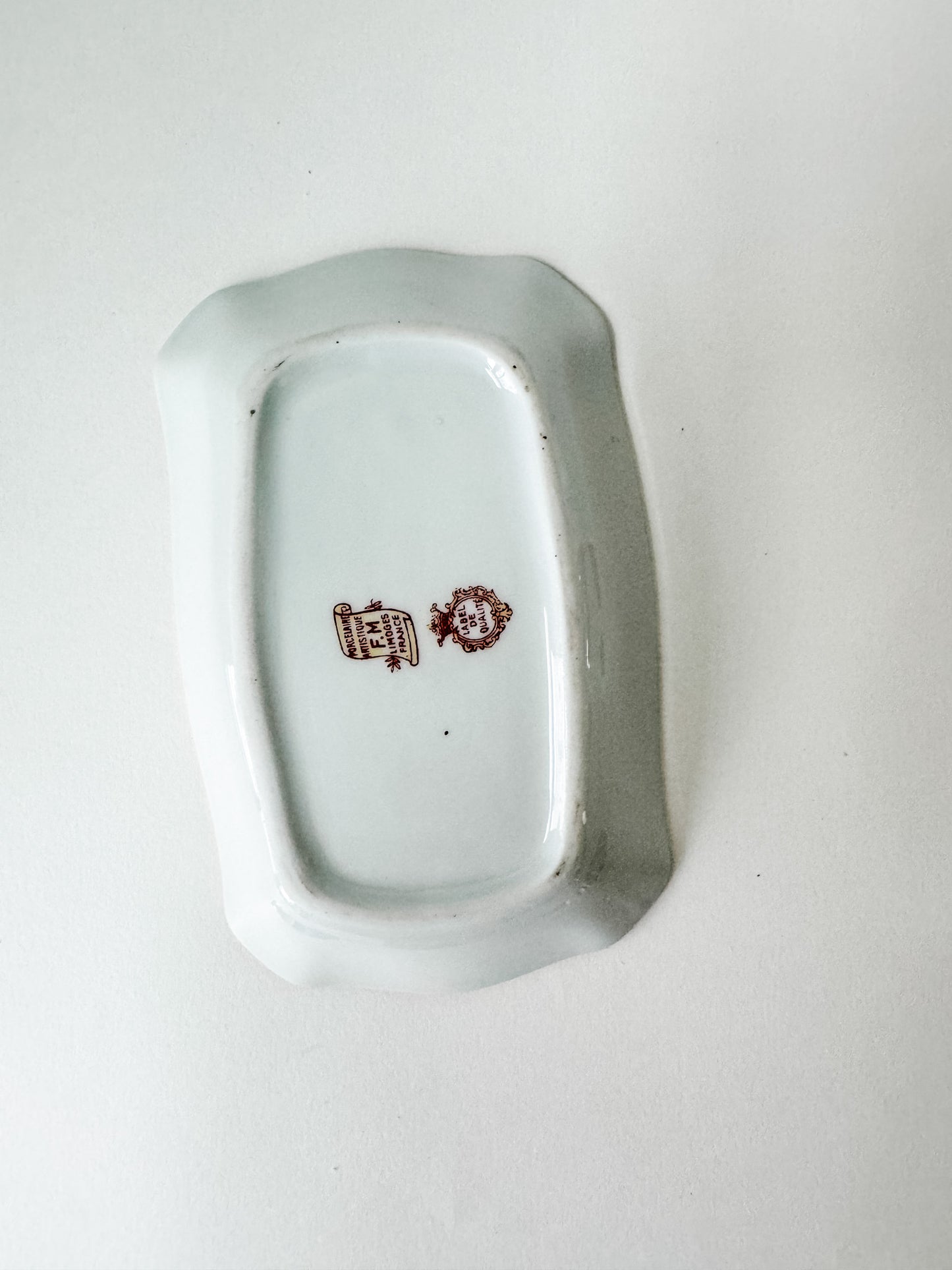 Tiny Dish/Ashtray With Burgundy and Gold Flower Design