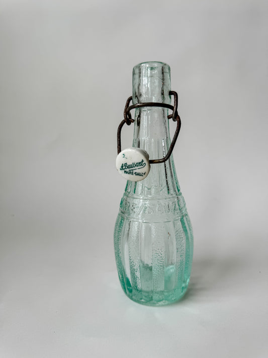 Vintage French Patterned Glass Bottle With Cap