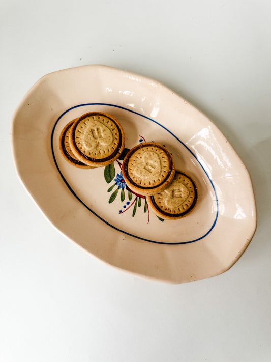 Small French Oval Plate With Red and Blue Flowers