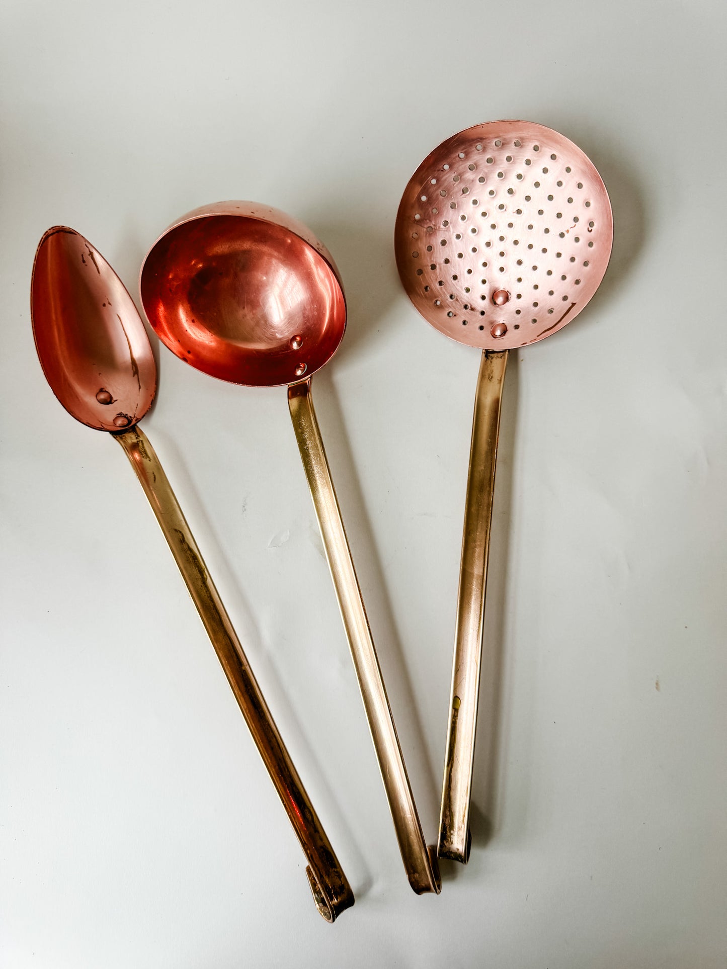 Set of 3 Vintage Copper Cooking Utensils