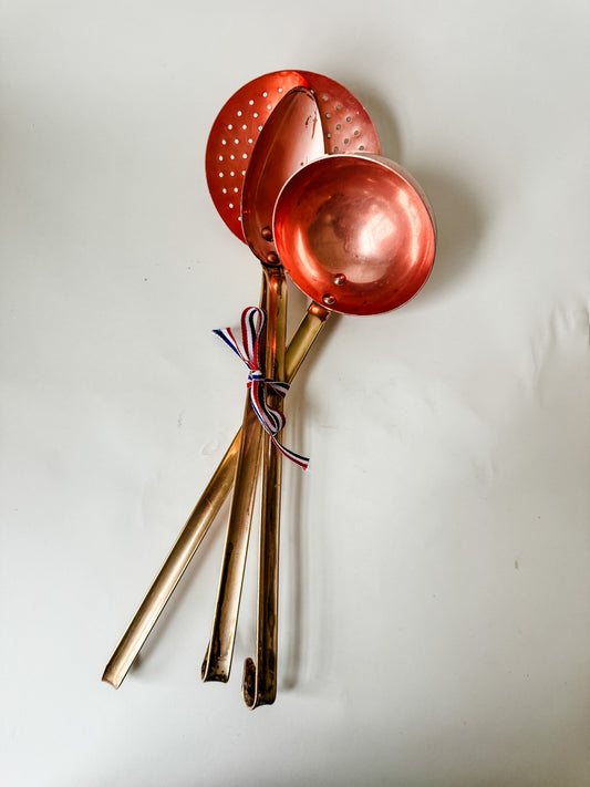 Set of 3 Vintage Copper Cooking Utensils