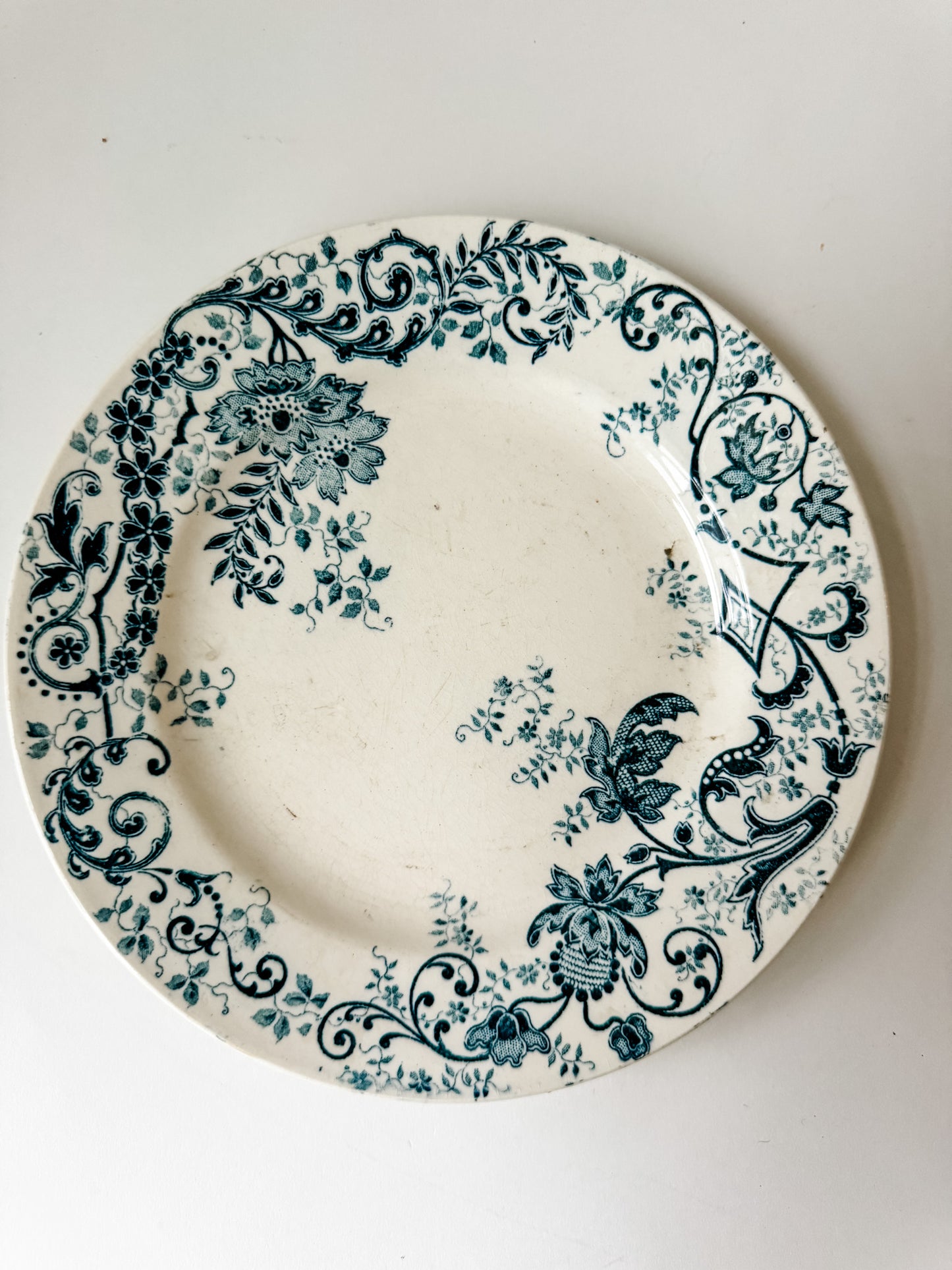 Vintage French Lunch Plate With Blue Floral Design