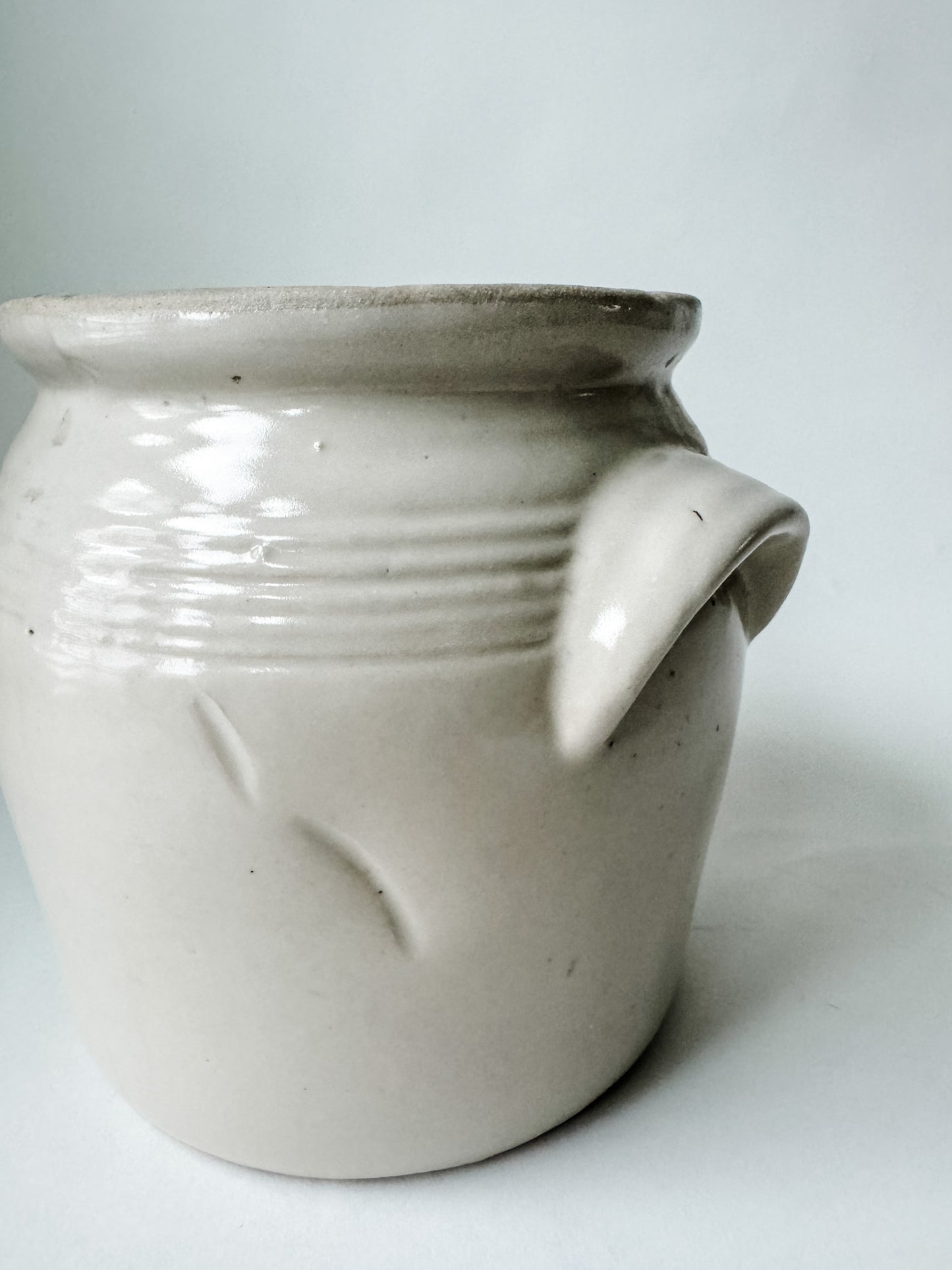 Antique French Stoneware Glazed Crock with Closed Handles