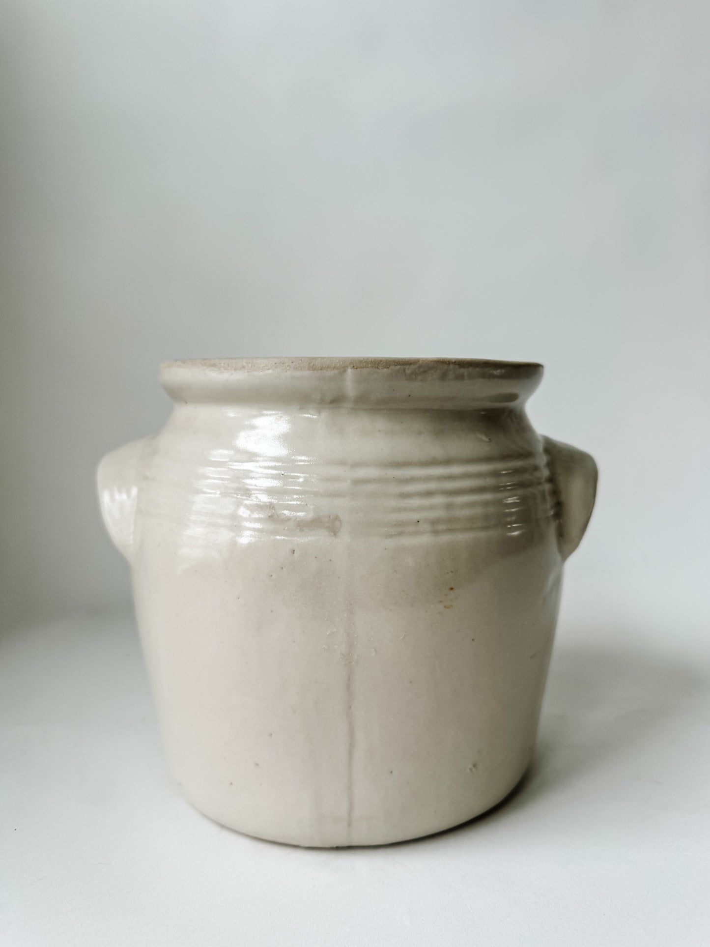 Antique French Stoneware Glazed Crock with Closed Handles