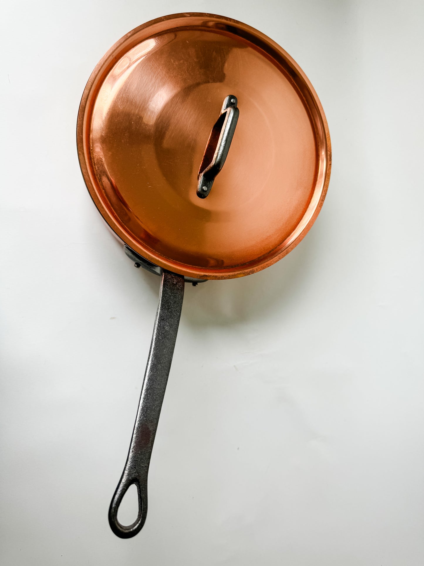 Deep French Copper Saute Pan With Lid Stamped "Fabrication Francaise"