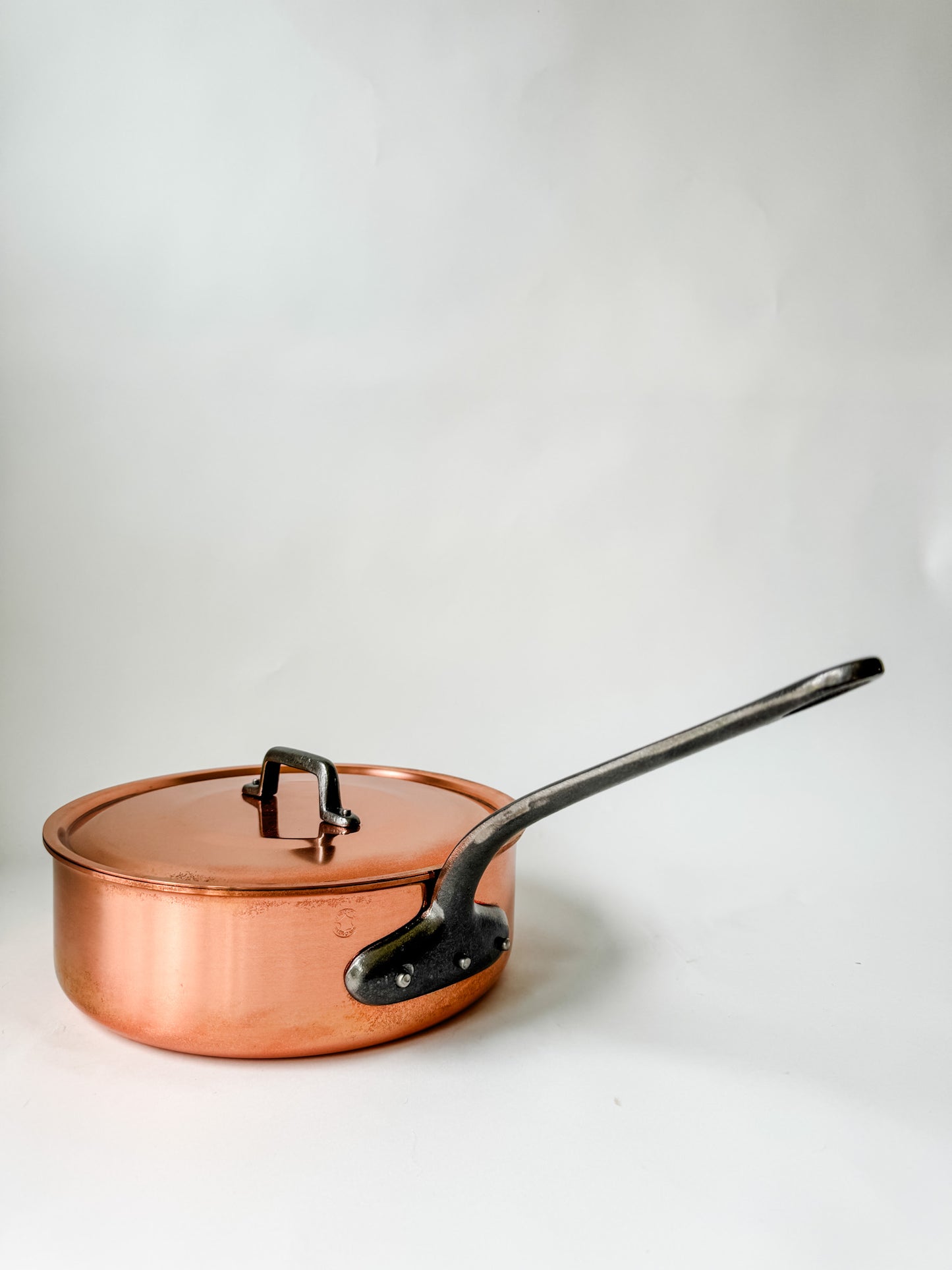 Deep French Copper Saute Pan With Lid Stamped "Fabrication Francaise"