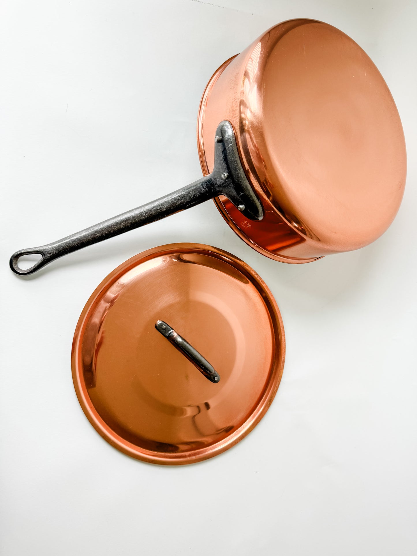 Deep French Copper Saute Pan With Lid Stamped "Fabrication Francaise"