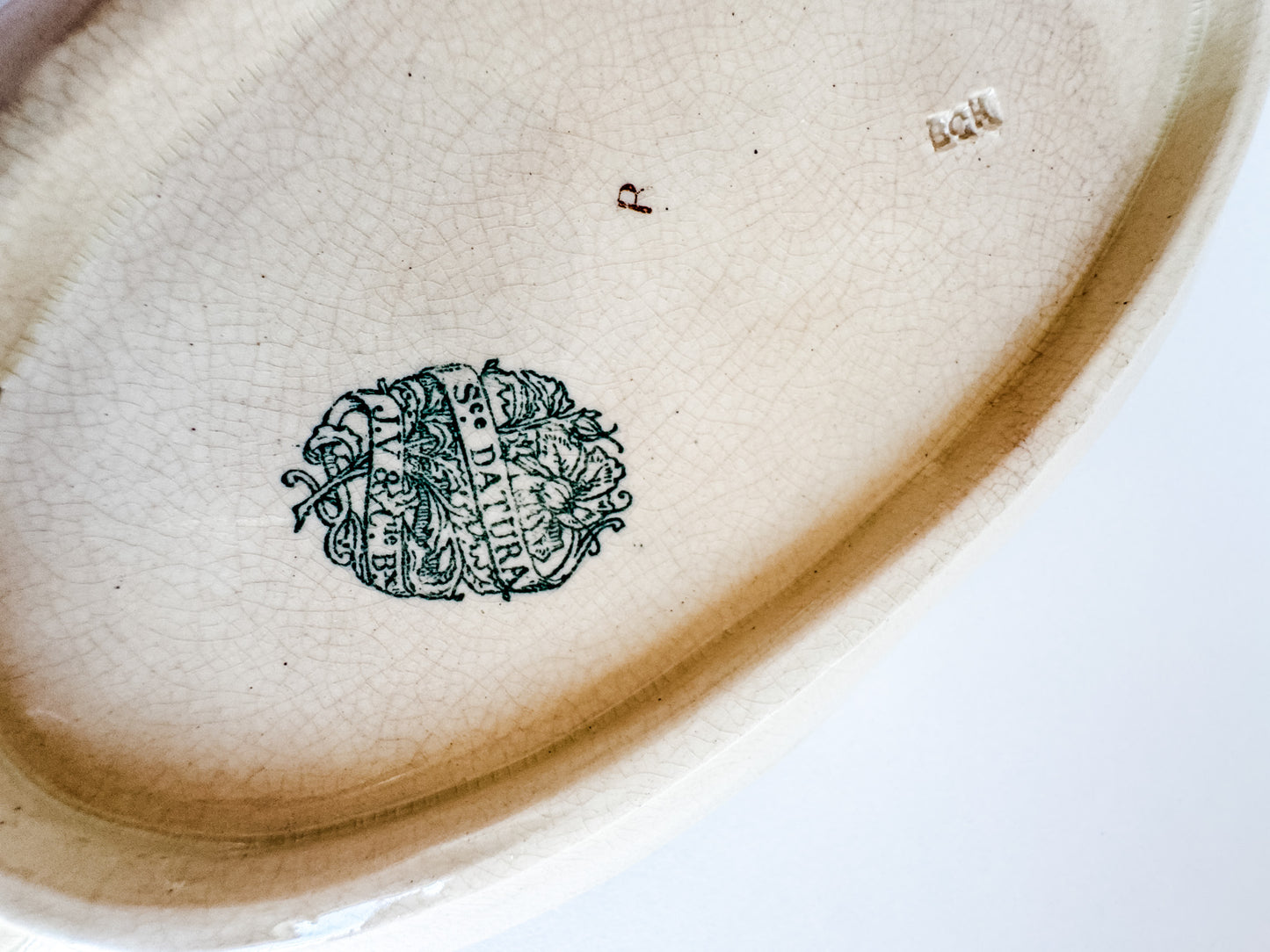 French Oval Dish With a Green Floral Pattern (sold individually)