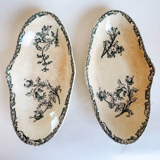 French Oval Dish With a Green Floral Pattern (sold individually)