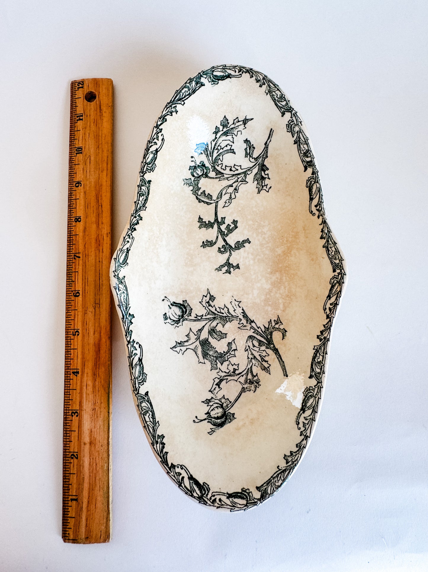 French Oval Dish With a Green Floral Pattern (sold individually)