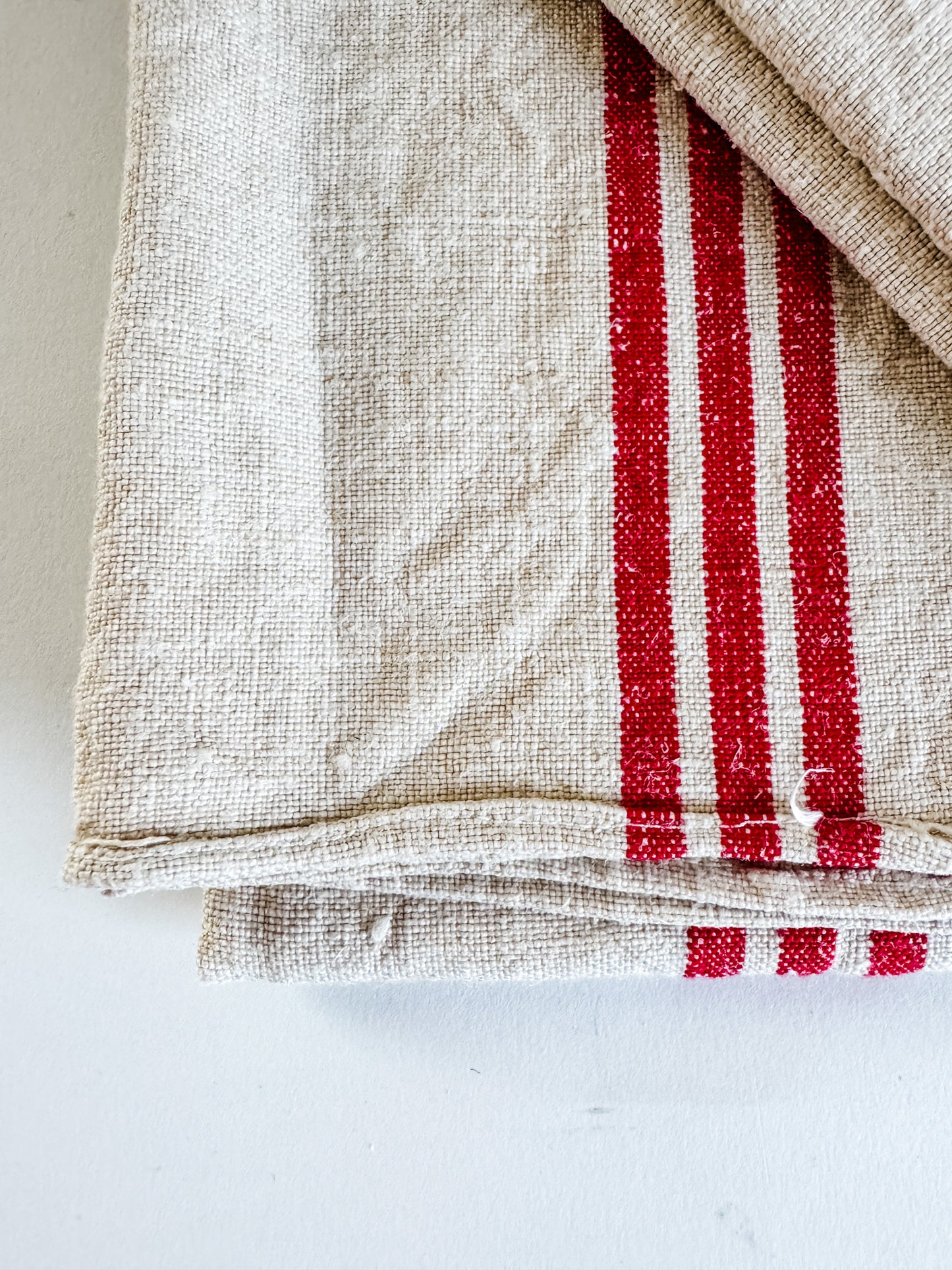 Vintage French Tea Towels - Cream With 3 Thick Red Stripes (sold individually)