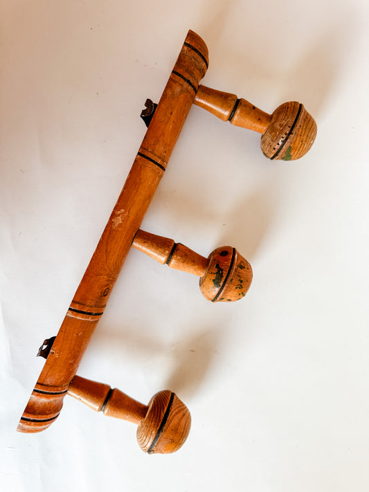 3-Peg Vintage Wooden Wall Hooks