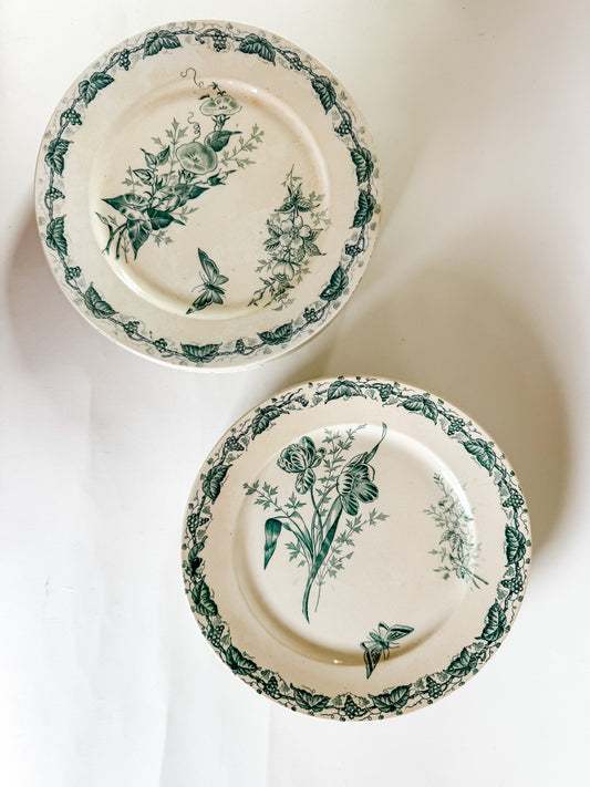 Vintage French Green Tranferware Plates (sets of 2 and 4)
