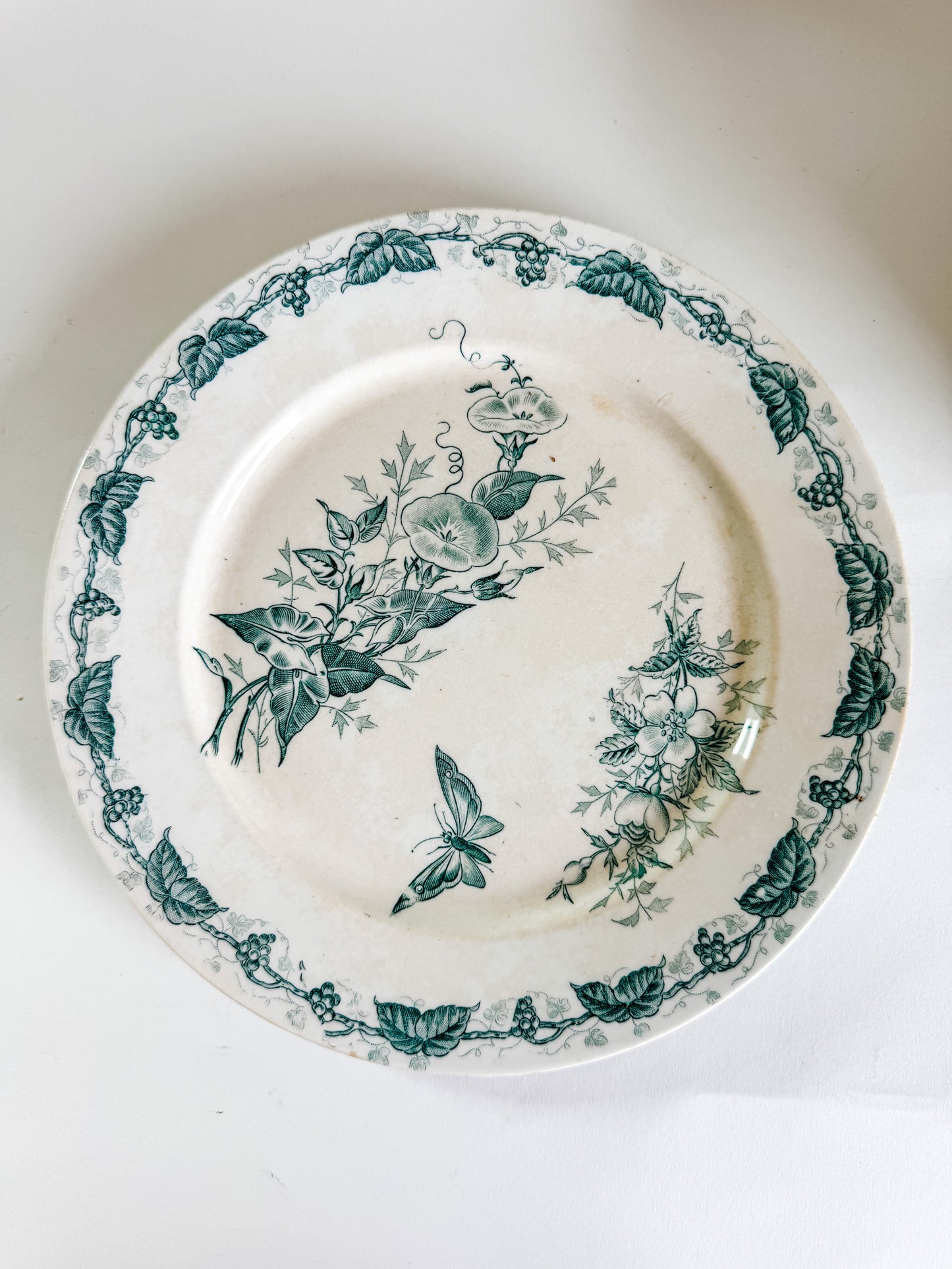 Vintage French Green Tranferware Plates (sets of 2 and 4)
