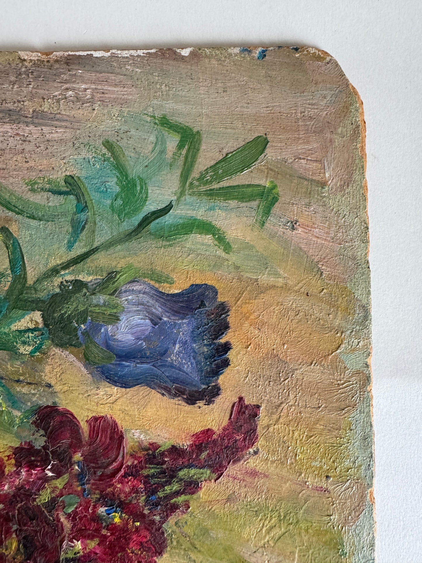 Vintage French Oil Painting of Flowers in Yellow Vase