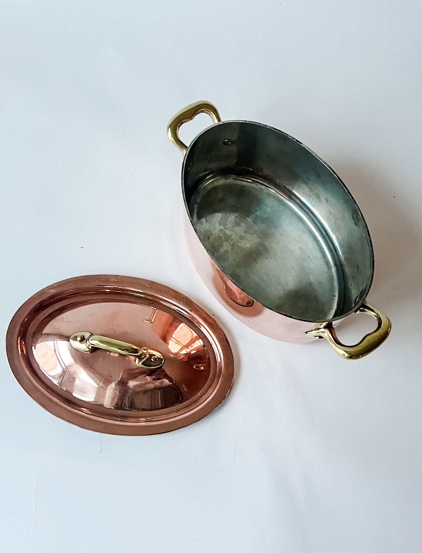 Oval Copper Pan With Brass Handles and Copper Rivets