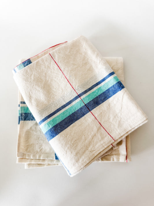Vintage Tea Towels (blue/green/thin red stripes - sold individually)