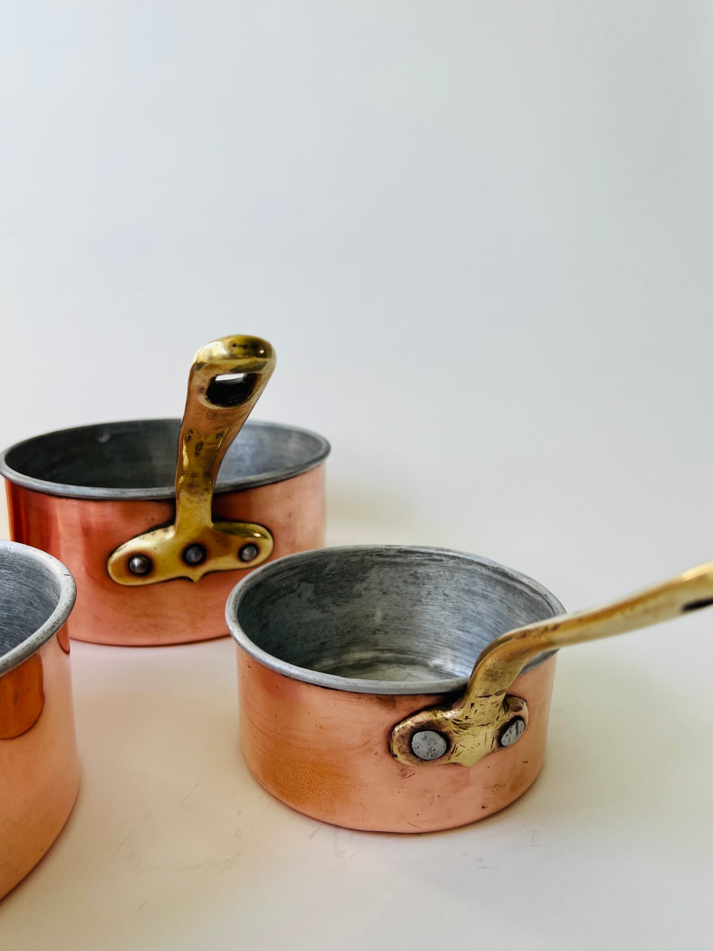 Vintage French Copper Pots (Brevet Stamped) Set of 5